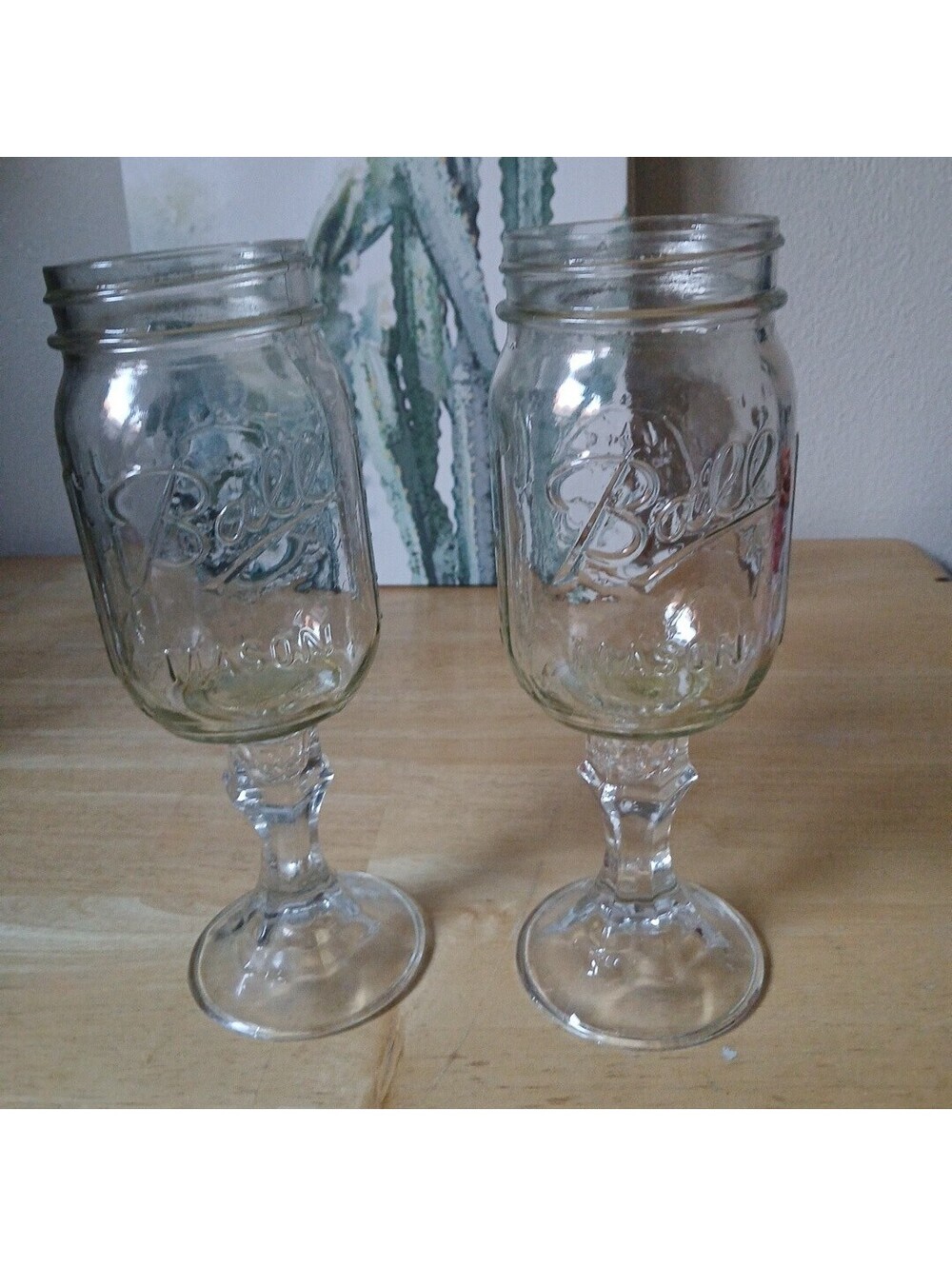 Lot of 2 - Southern Ball Mason Jar Wine Glasses w Stem Sweet Tea Goblet 12oz
